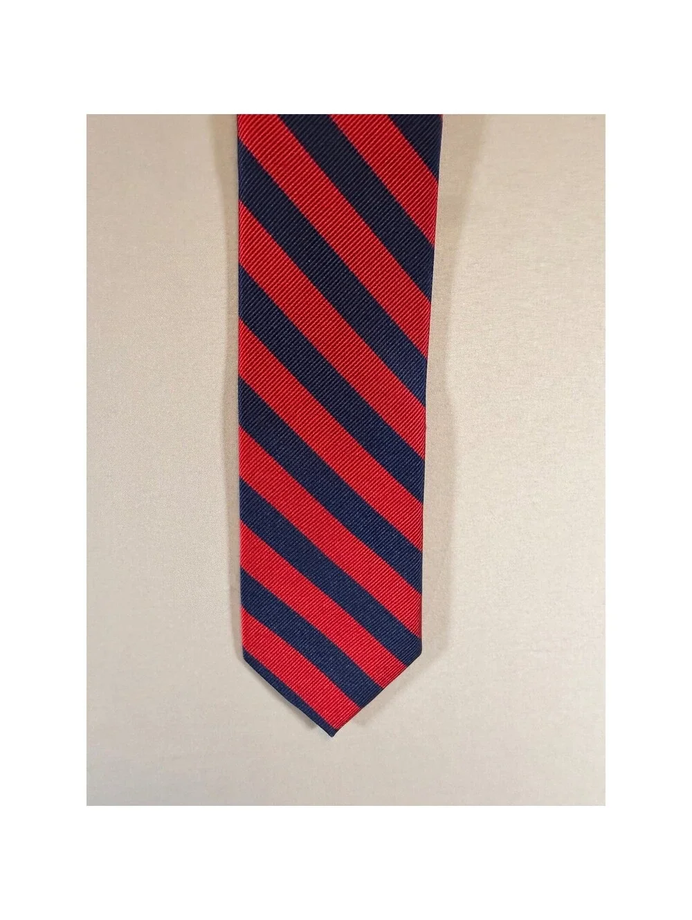J.Crew Mens Silk Tie Red Navy Blue Diagonal Stripe Rep Weave Necktie Classic